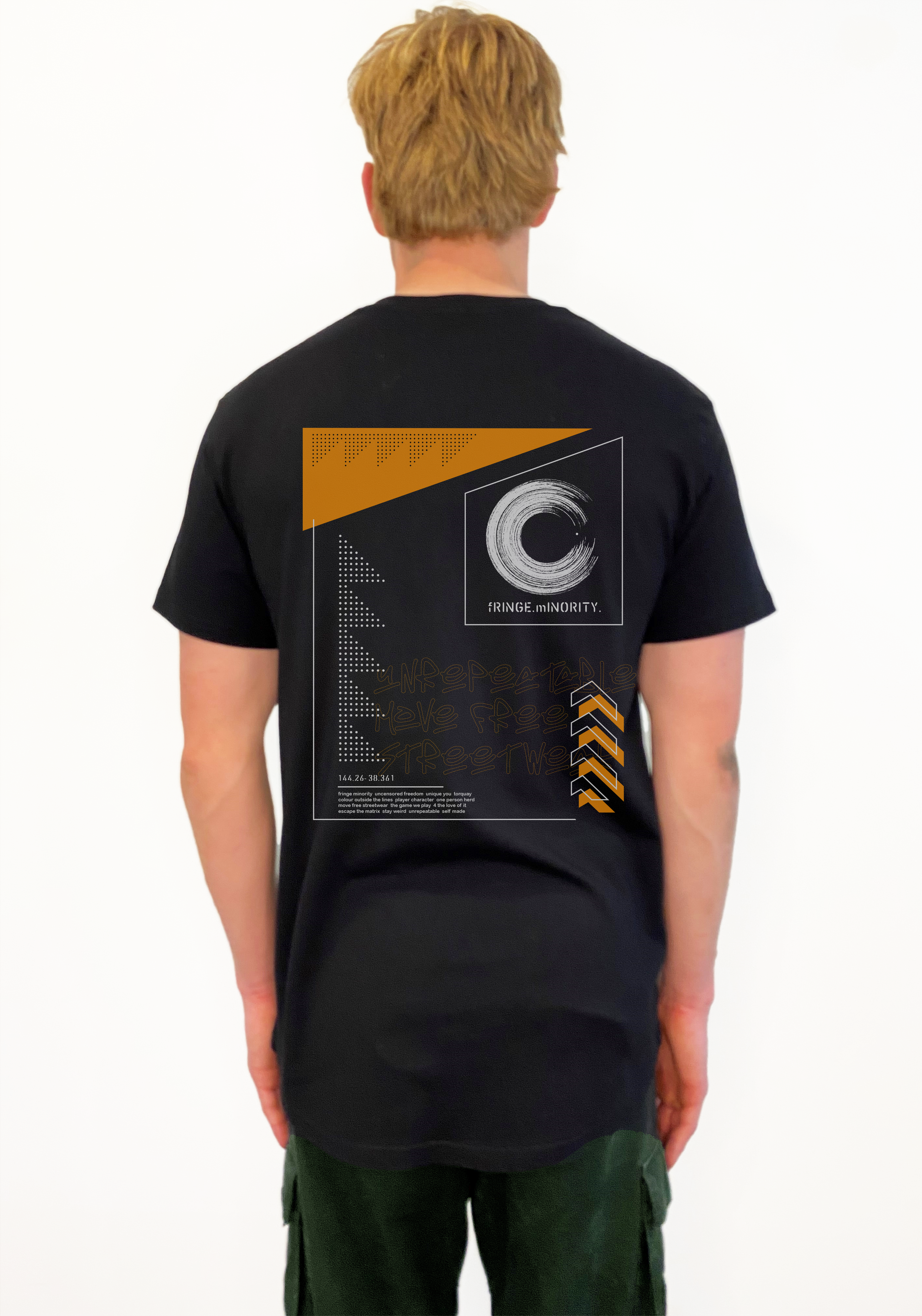 Black Curved Tee Unrepeatable Orange